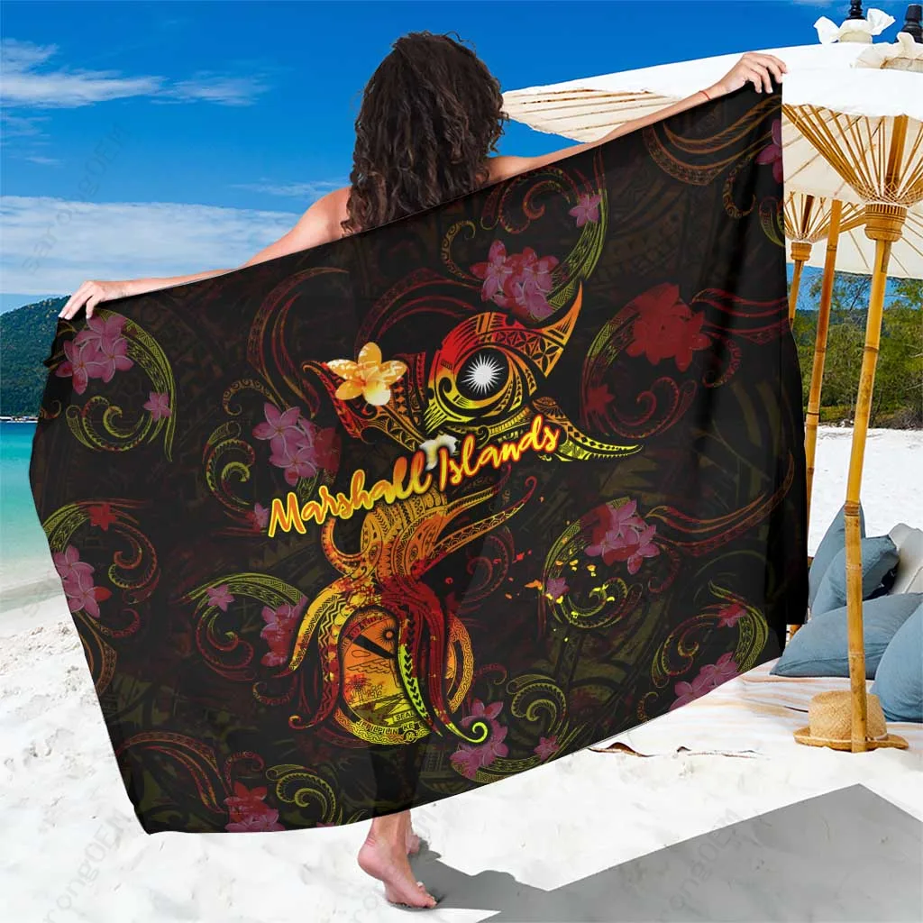 Black Octopus Plumeria Polynesian Tattoo Print Sarong Beach Wrap Pareo South Pacific Resort Cover Up Wholesale - main view
