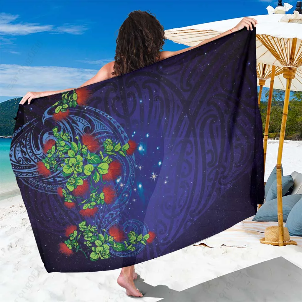 Blue Galaxy Maori Pohutukawa Print Sarong South Pacific Island Beach Wrap Wholesale Pareo - main view