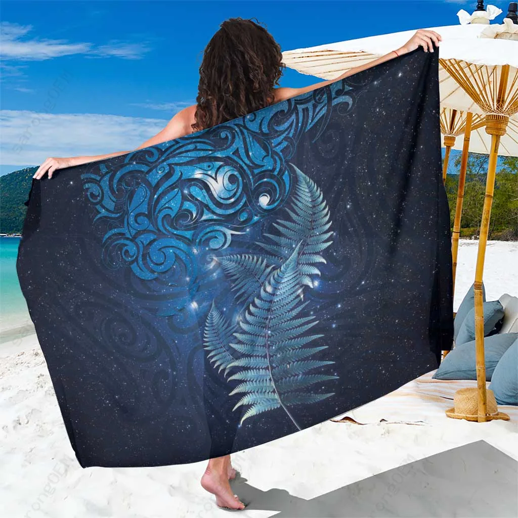 Sky Blue New Zealand Maori Silver Fern Galaxy Print Sarong South Pacific Beach Wrap Wholesale Pareo - main view
