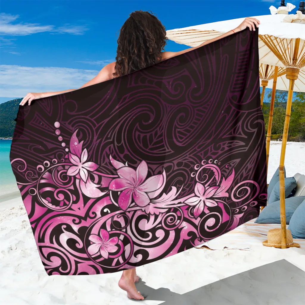 Pink Galaxy Maori Pattern Print Sarong Polynesian Style Beach Wrap Wholesale Pareo - main view
