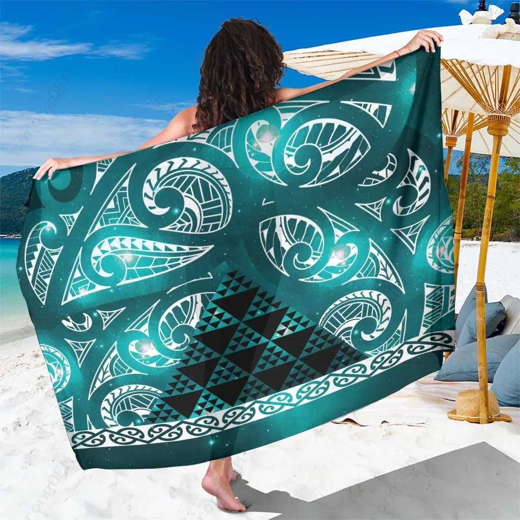 Cyan Galaxy Maori Niho Taniwha Print Sarong Tropical Beach Wrap Resort Cover Up Wholesale Pareo