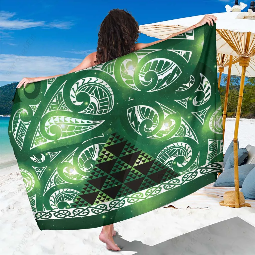 Green Galaxy Maori Niho Taniwha Print Sarong New Zealand South Pacific Beach Wrap Wholesale Pareo
