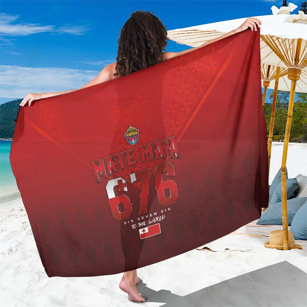 Tonga Red Black Rugby Six Seven Six World Print Sarong South Pacific Island Beach Wrap Pareo Wholesale Custom - main view