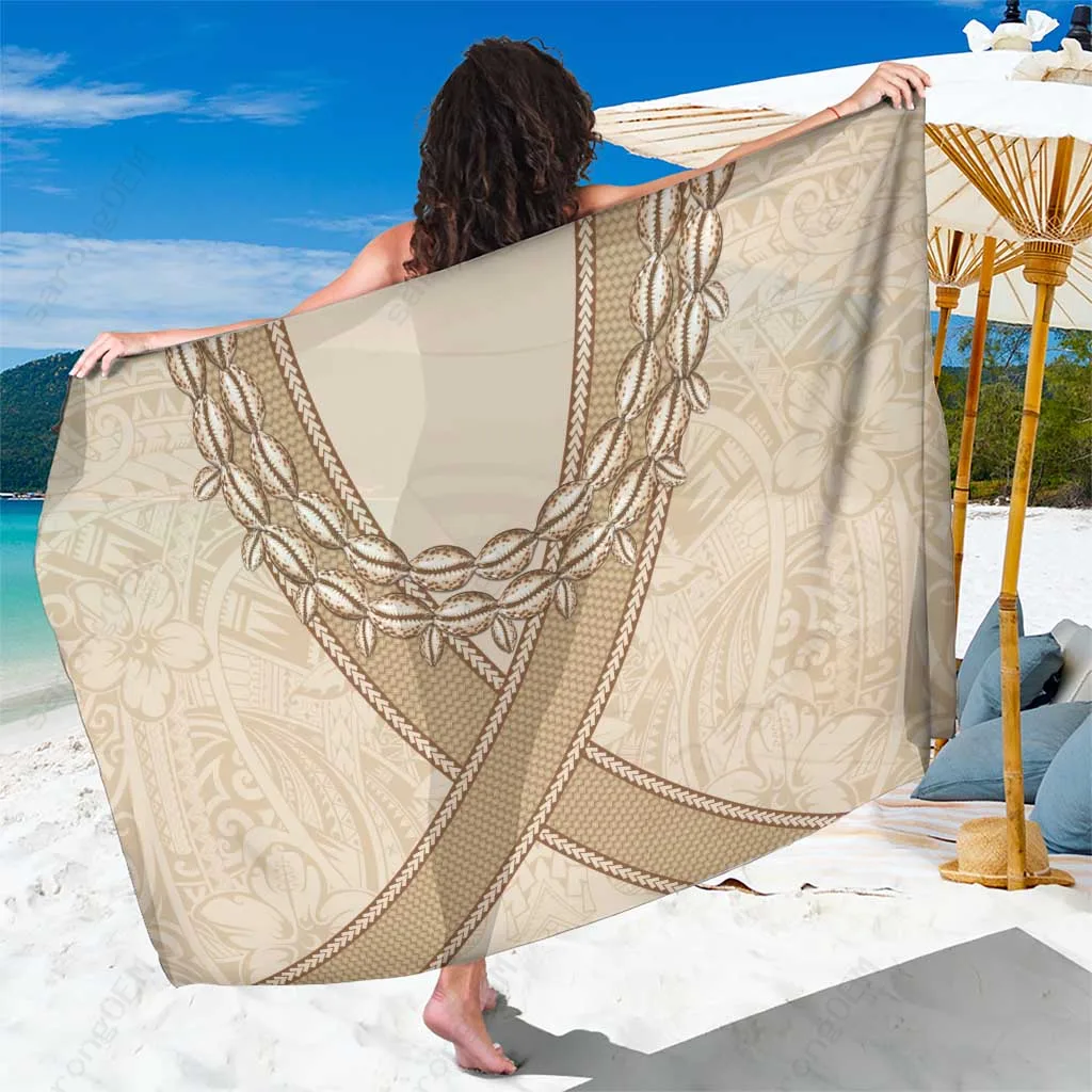 Cream White Palm Leaf Cowrie Shell Print Sarong South Pacific Tropical Beach Wrap Pareo Wholesale - main view