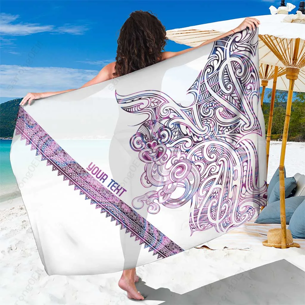 Cream Tribal Shell Kowhaiwhai Taniko Print Sarong Maori Polynesian Style Beach Cover Up Wholesale Pareo - main view