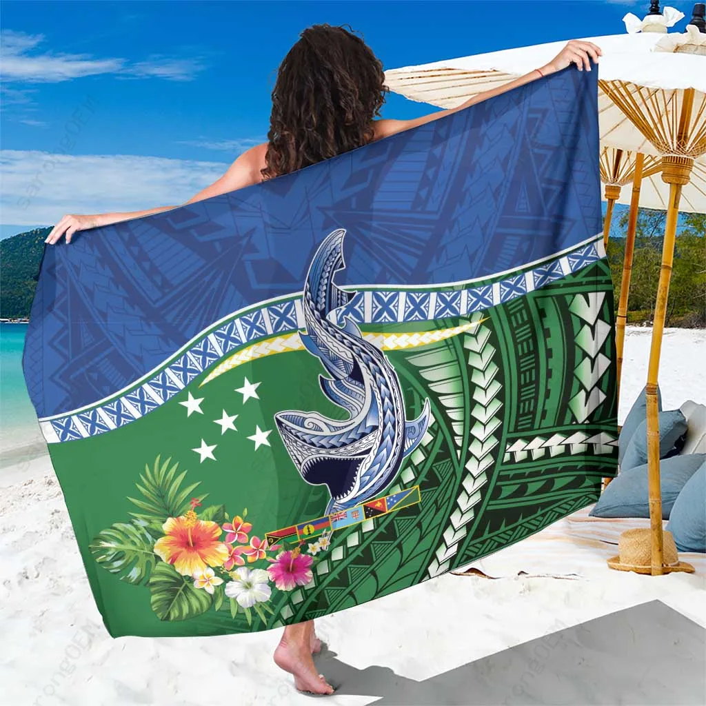 Tropical Shark Tattoo Palm Print Sarong Melanesian Solomon Islands Beach Wrap Wholesale Pareo - main view