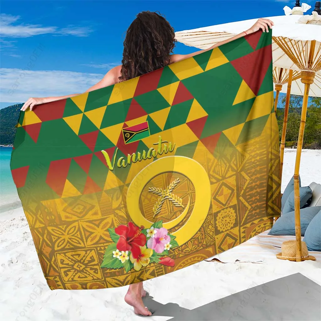 Cream Geometric Triangle Tapa Tribal Pattern Melanesian Vanuatu Sarong Beach Wrap Resort Cover Up Wholesale Pareo - main view