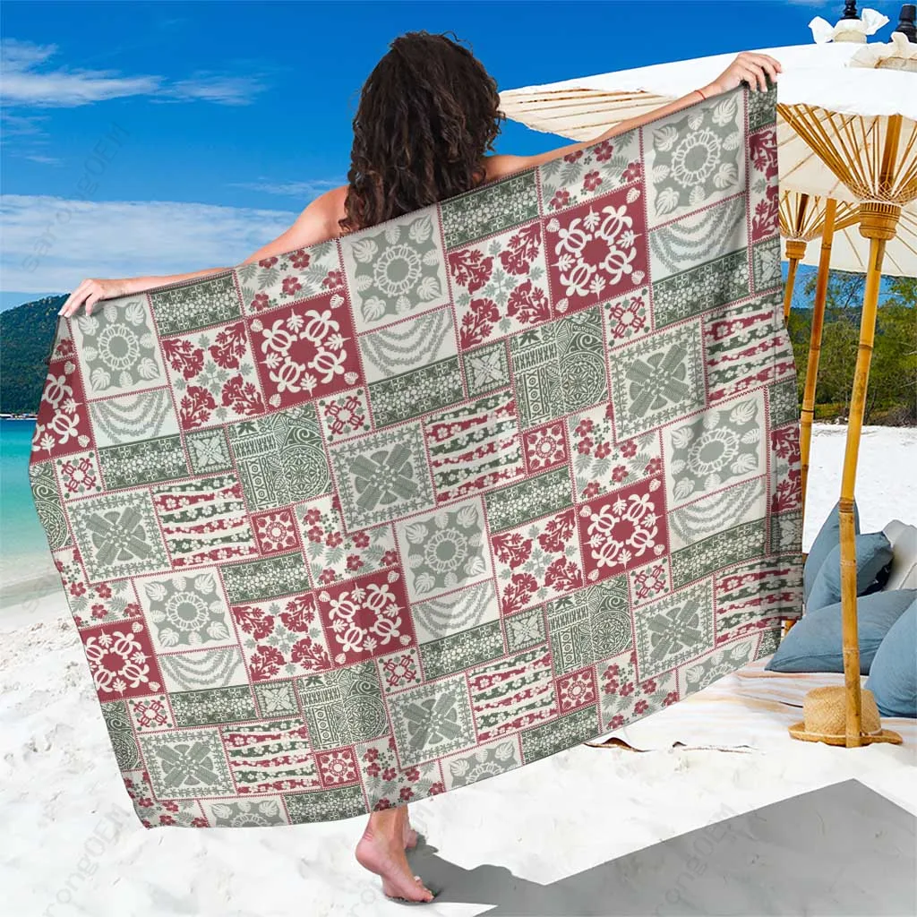 Red Christmas Snowflake Hibiscus Tribal Print Sarong Hawaiian Aloha Spirit Beach Wrap Pareo Wholesale - main view