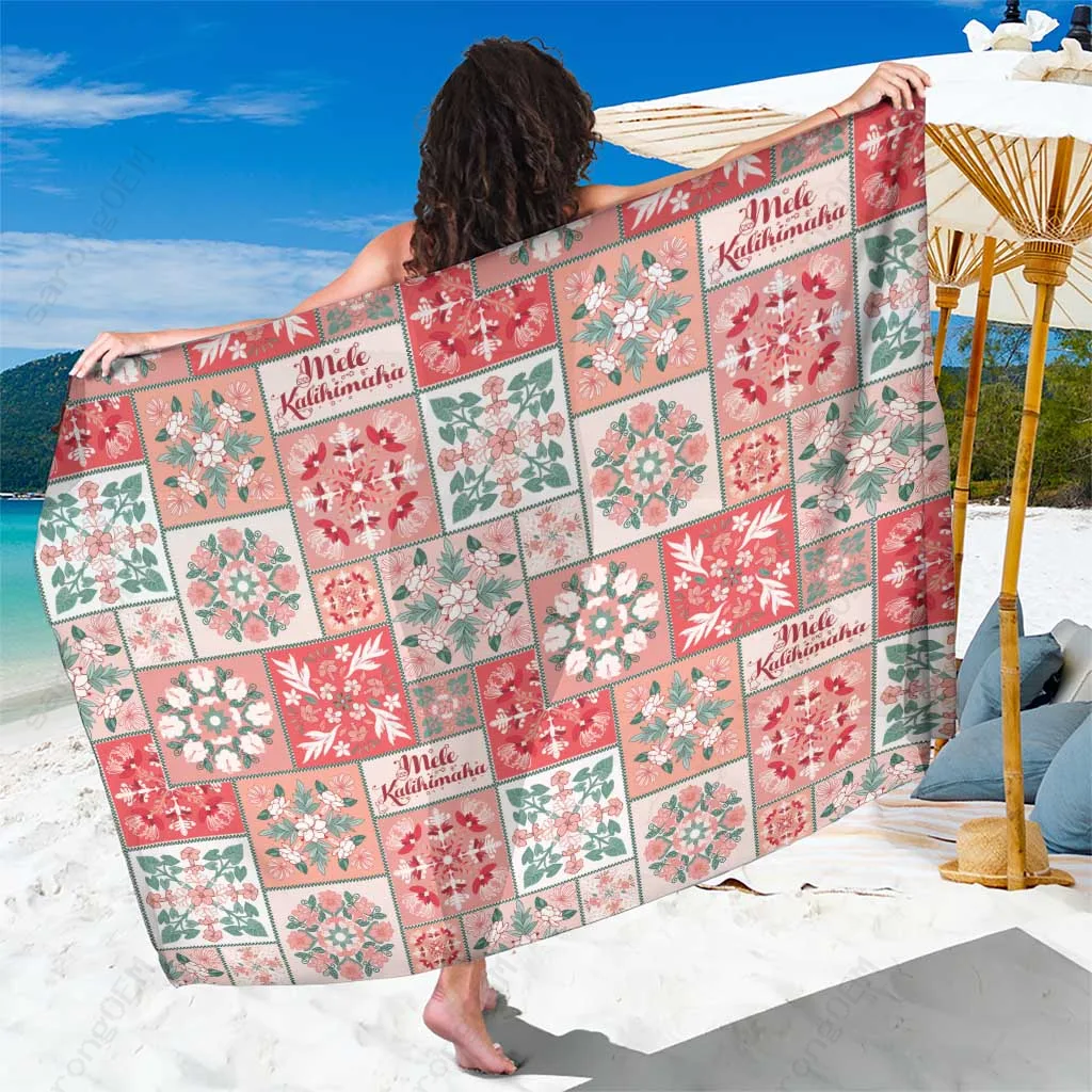 Red Hawaii Christmas Floral Sarong Pareo Beach Wrap Tropical Holiday Cover Up Rayon Wholesale - related
