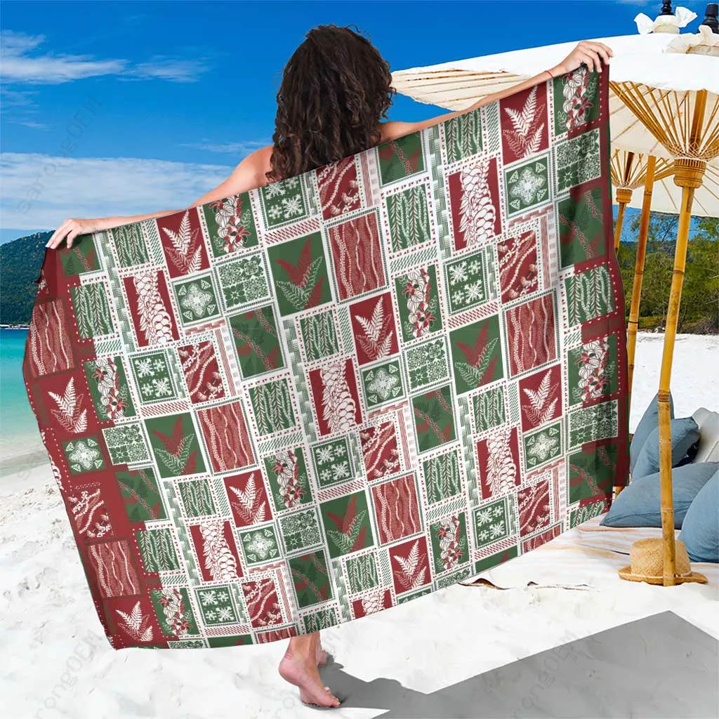 Multi-Color Patchwork Hawaiian Quilt & Lei Print Sarong Tropical Beach Wrap Pareo for Resort OEM - main view