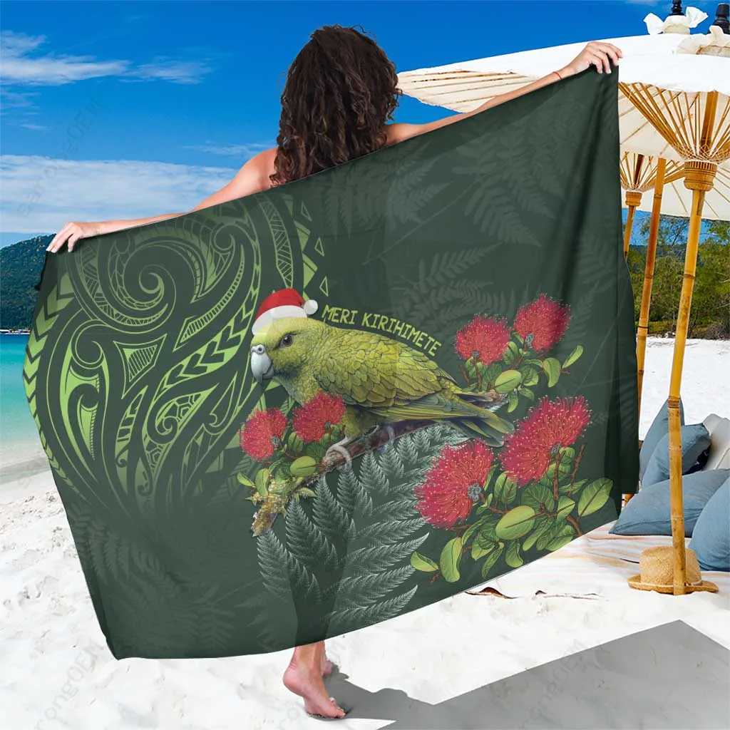 Green Silver Fern Christmas Print Sarong South Pacific Holiday Vibe Beach Wrap Wholesale Pareo - main view