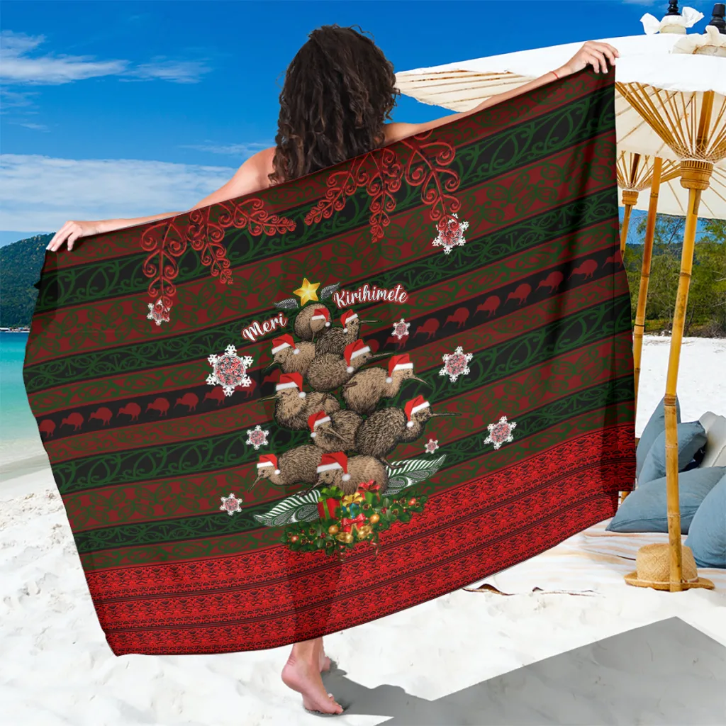 White Christmas Snowflake Reindeer Santa Print Sarong Maori Kiwi Holiday Beach Wrap Pareo Wholesale - main view