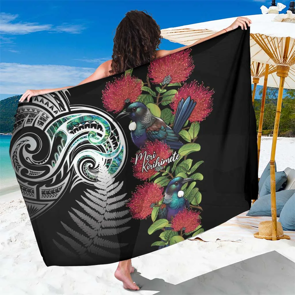 Red Tui Bird Pohutukawa Floral Print Sarong New Zealand Polynesian Style Beach Wrap Wholesale Pareo - main view