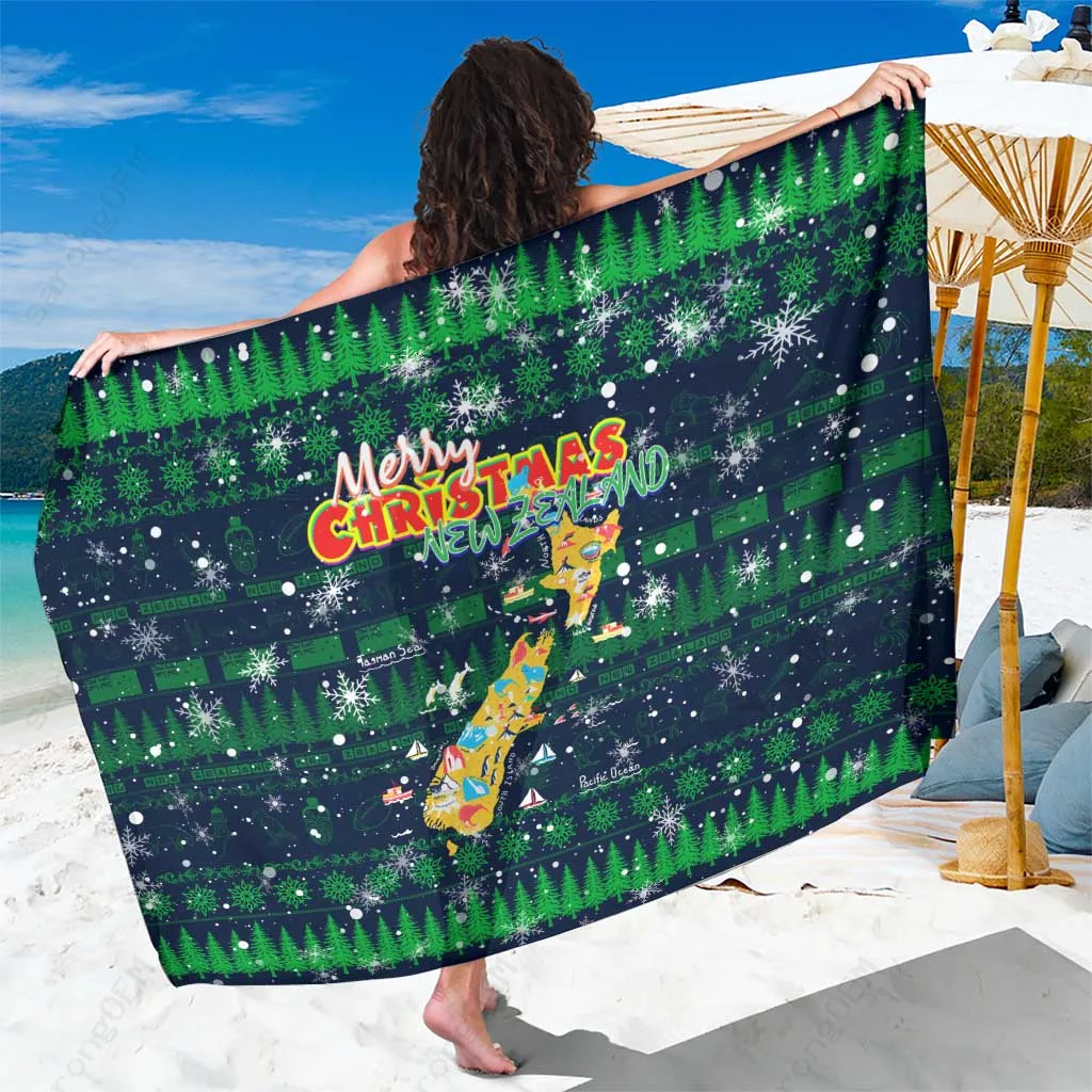 Red Green Christmas New Zealand Map Print Sarong Tropical Holiday Beach Wrap Pareo Wholesale