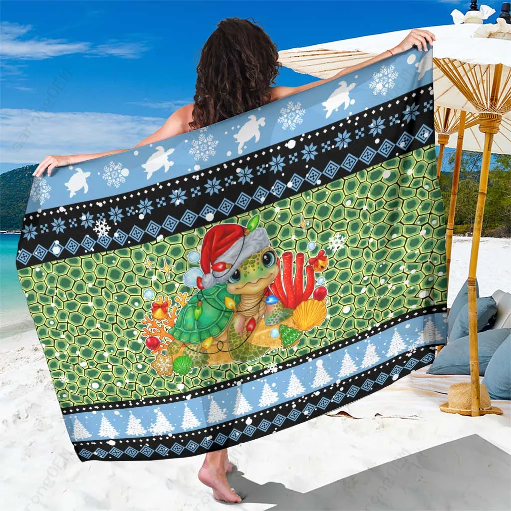 Multicolor Santa Turtle Coral Reef Holiday Ocean Print Sarong Beach Wrap Tropical Island Pareo Wholesale - main view