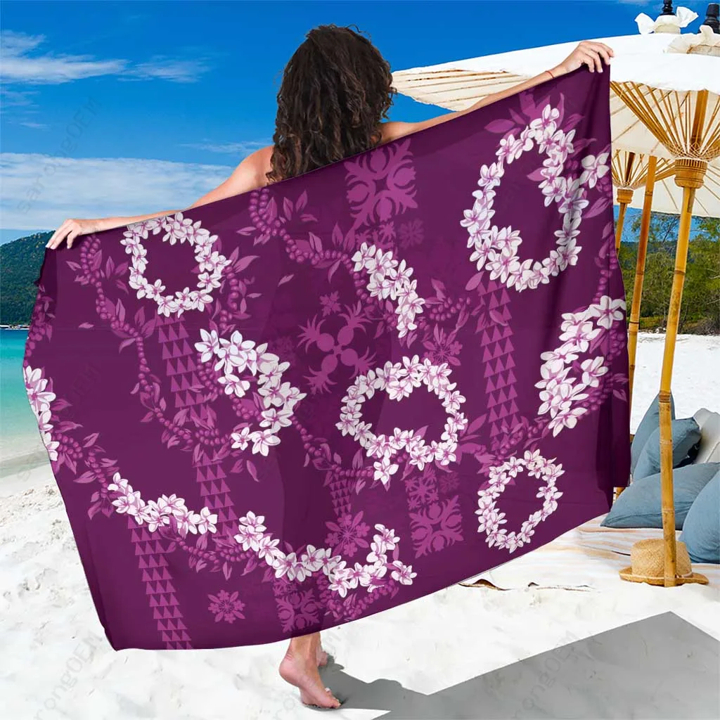 Off-White Mokihana Maile & Ilima Leis Tapa Print Sarong Hawaiian Polynesian Beach Wrap Wholesale Pareo - main view