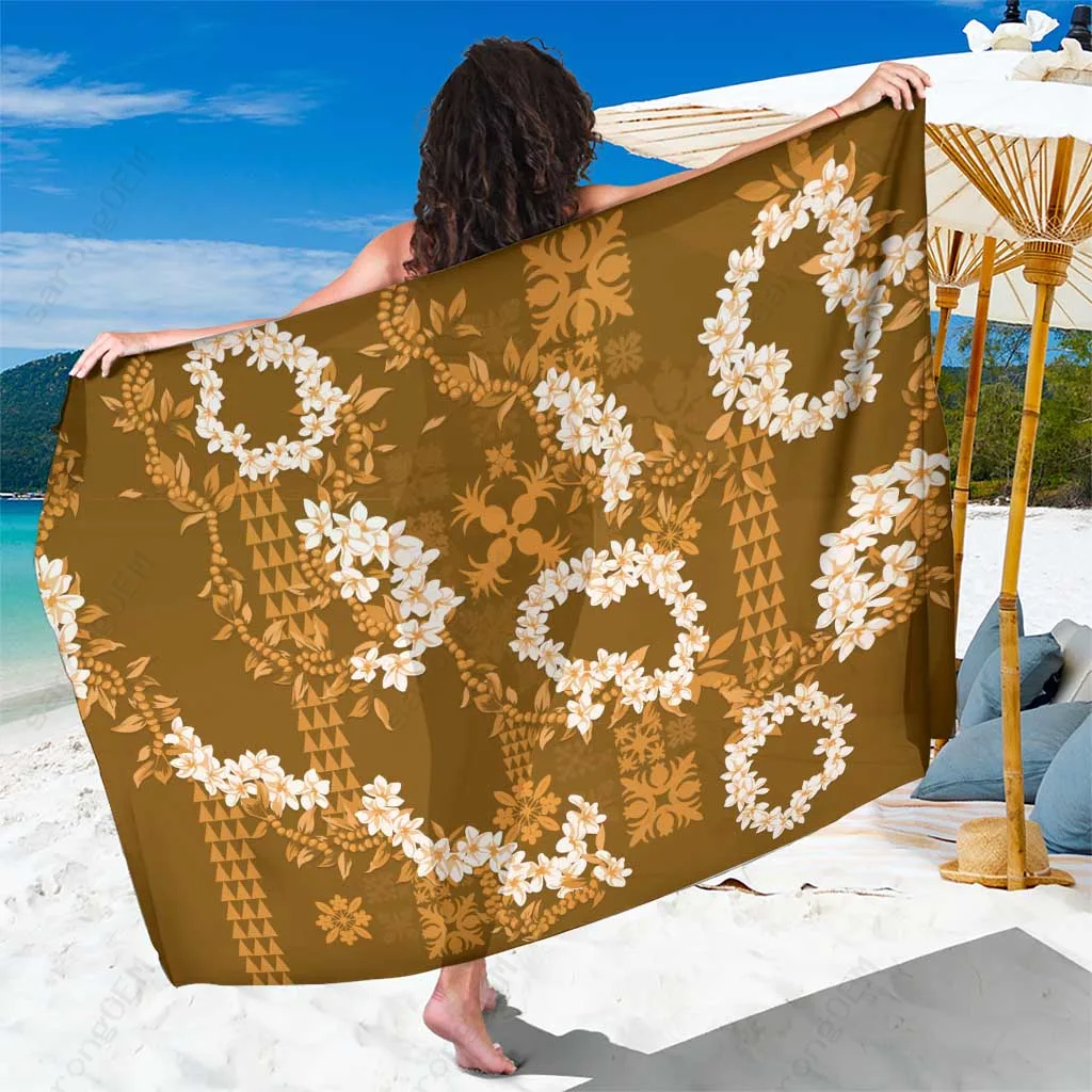 Multicolor Mokihana Maile & Ilima Leis Tapa Quilt Print Sarong Hawaiian Beach Wrap for Resort Hotel Wholesale Pareo - main view