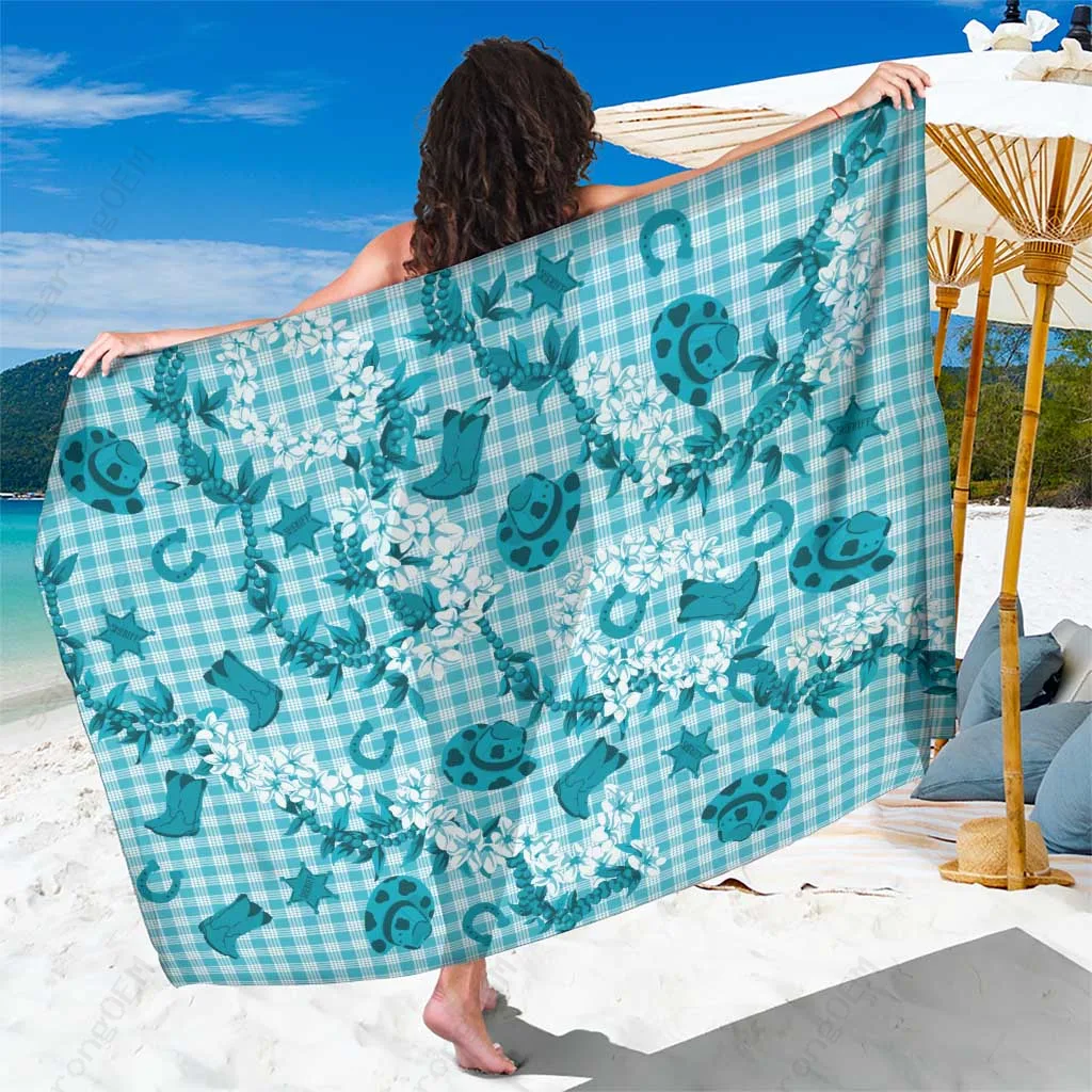 Multicolor Hawaiian Leis Plumeria Hibiscus Palm Print Sarong Tropical Island Beach Wrap Wholesale Pareo - main view