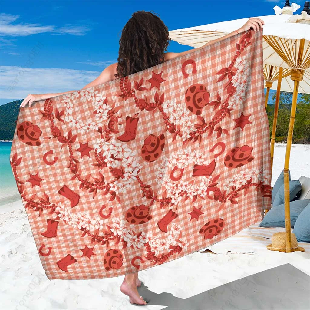Multicolor Hawaiian Plumeria Hibiscus Tribal Print Sarong Polynesian Beach Wrap for Resort Hotel Wholesale Pareo - main view