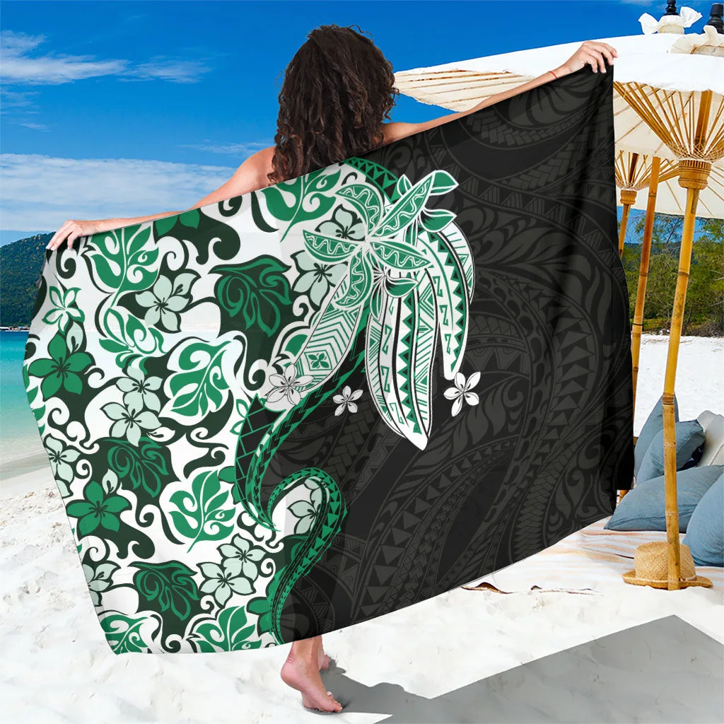 Green Monstera Plumeria Flowers Print Sarong Polynesian Tropical Beach Wrap Wholesale Pareo - main view