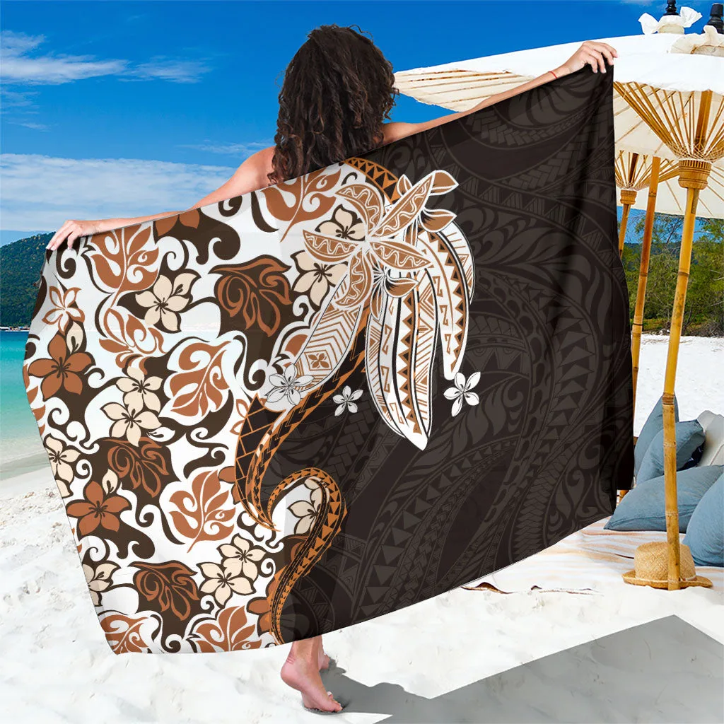 Orange Monstera Plumeria Flowers Print Sarong Polynesian Beach Wrap Wholesale Pareo - main view