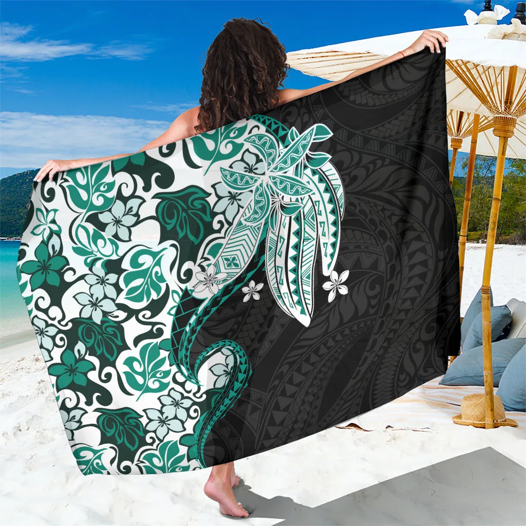 Teal Monstera Plumeria Flowers Tropical Print Sarong Polynesian Beach Wrap Wholesale Pareo - main view