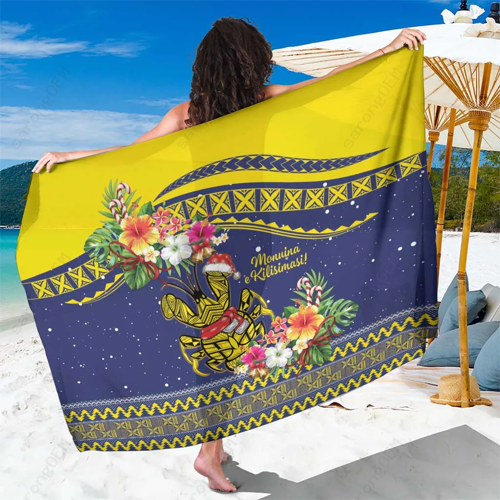 Red Niuean Tribal Christmas Snowflake Print Sarong Polynesian Beach Wrap for Resort Hotel Wholesale Pareo - main view
