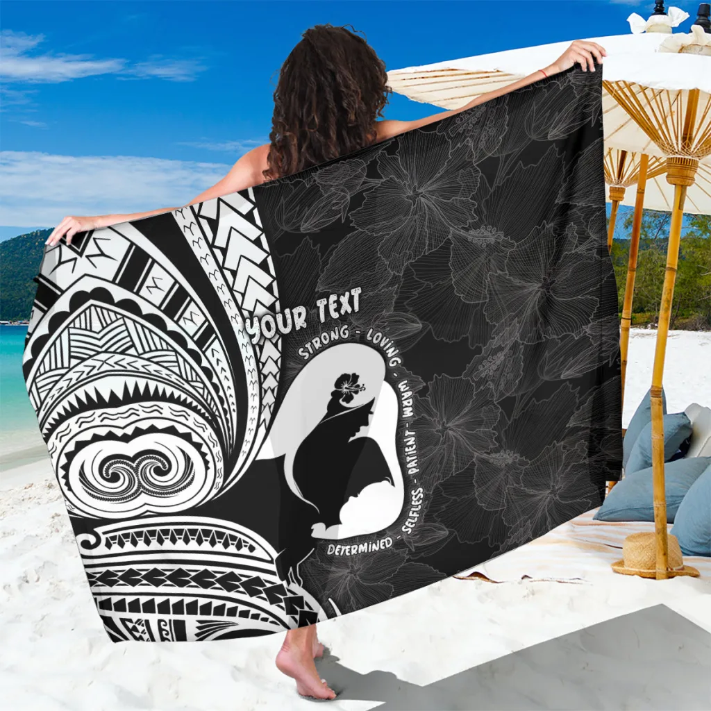 Black Hibiscus Polynesia Tribal Print Sarong Beach Wrap Summer Resort Cover Up Pareo Wholesale - main view