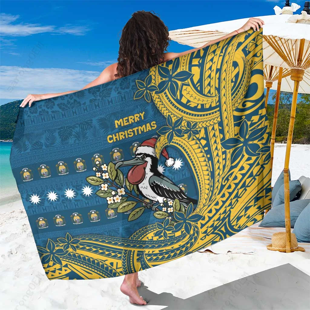 White Tribal Bird Wave Christmas Print Sarong South Pacific Tropical Beach Wrap Pareo Wholesale - main view
