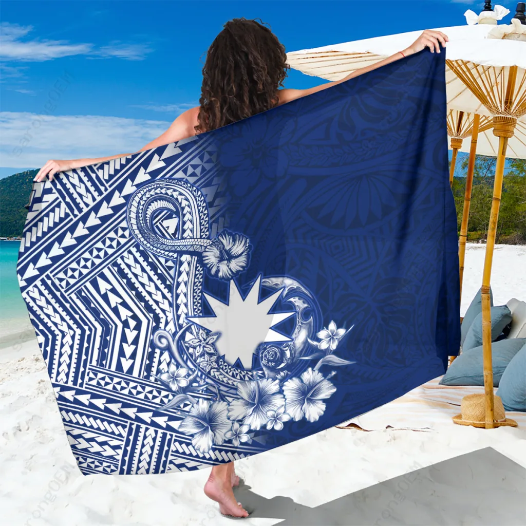 Black Polynesian Tribal Hook Tattoo Print Sarong Nauru Independence Pattern Beach Wrap Pareo Wholesale Custom - main view