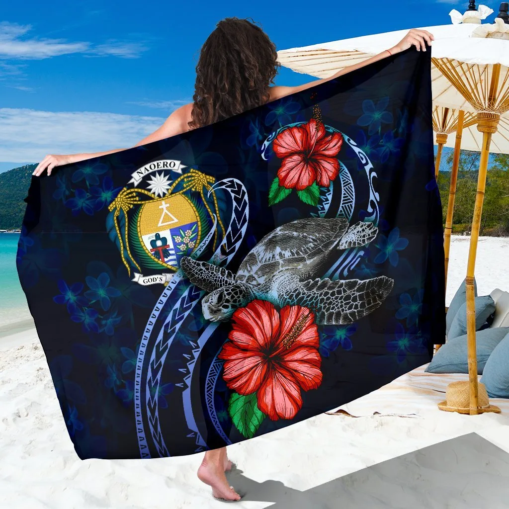 Deep Blue Turtle Hibiscus Polynesian Print Sarong Beach Wrap for Resort Hotel Wholesale Pareo - main view