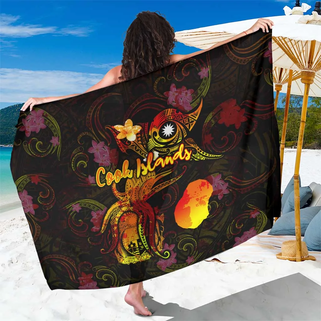 White Plumeria Octopus Polynesian Tattoo Print Sarong Beach Wrap South Pacific Resort Cover Up Wholesale Pareo - main view