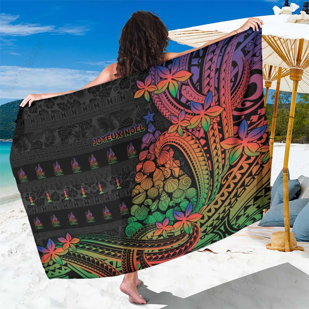 Blue Tribal Waves Seashell Xmas Tree Print Sarong South Pacific Tropical Beach Wrap Pareo Wholesale - main view