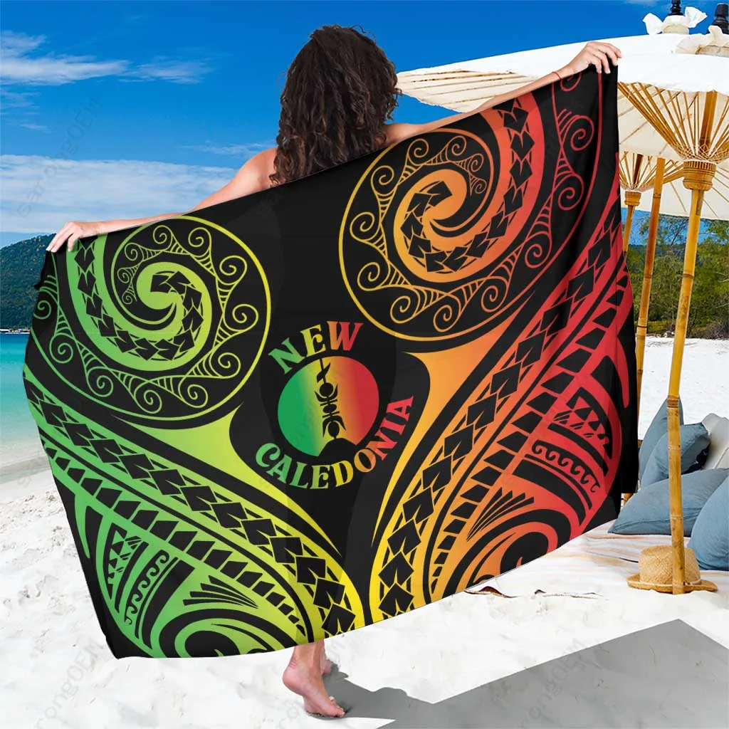 New Caledonia Day Polynesian Curves Reggae Color Viscose Print Sarong Beach Wrap Wholesale Pareo - main view