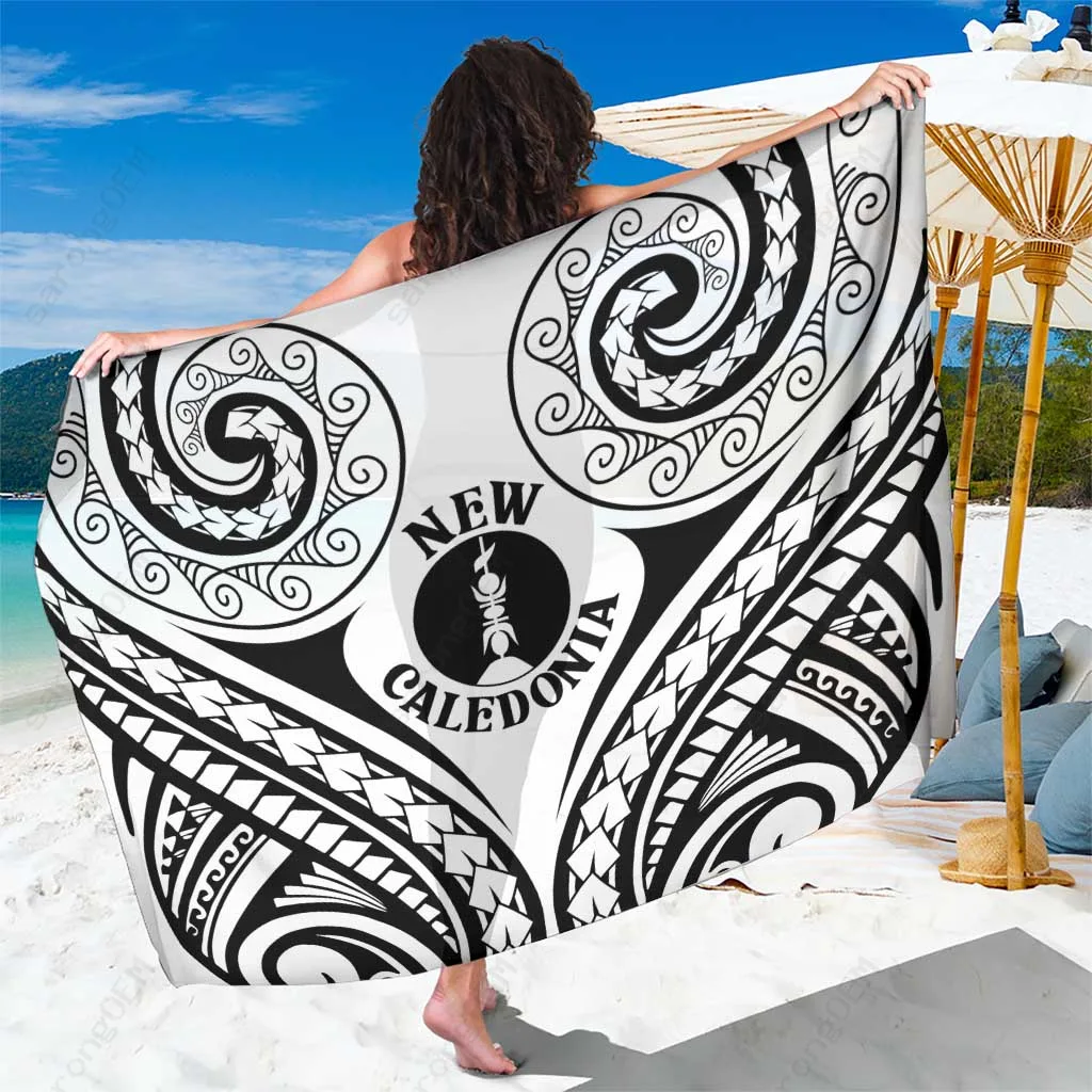 White Polynesian Curves Print Sarong Beach Wrap South Pacific Island Resort Cover Up Wholesale Pareo - main view