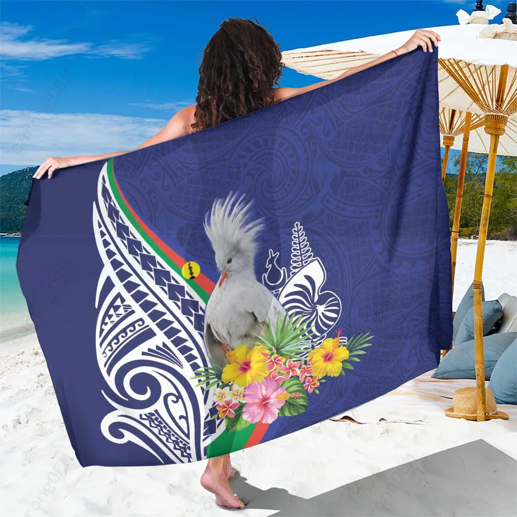 White Tropical Flowers Kagu Bird Print Sarong Polynesian Style Beach Wrap Cover Up Wholesale Pareo - main view