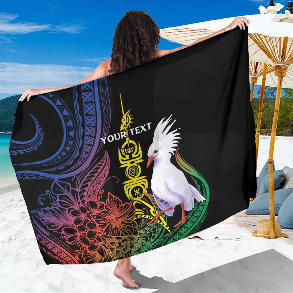 Off-White New Caledonia Kanaky Personalized Sarong with Fleche Faitiere & Kagu Print, South Pacific Island Beach Wrap Wholesale Pareo - main view