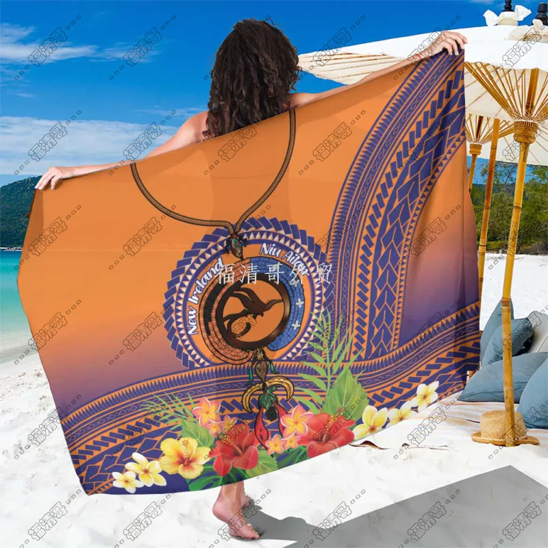 New Ireland Niu Ailan Tribal Necklace & Floral Sarong Pareo Custom Printed Rayon Sarong - Custom Sarong