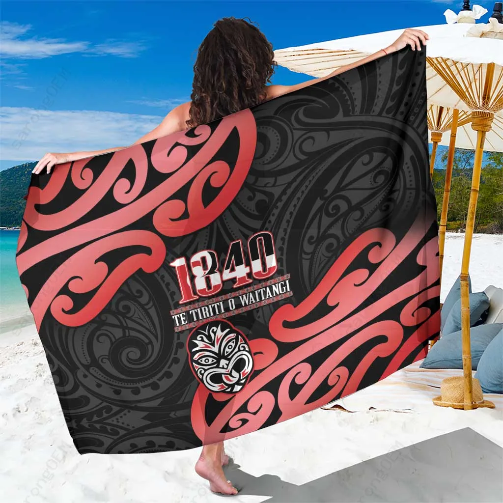 Red New Zealand Maori Haka Mask Tribal Print Sarong Beach Wrap Polynesian Island Cover Up Wholesale Pareo - related
