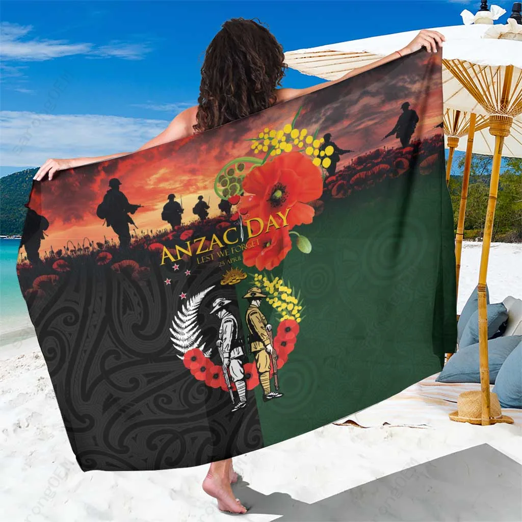 Navy Anzac Day Sarong Lest We Forget Indigenous Maori Tattoo Print South Pacific Beach Wrap Wholesale Pareo - main view
