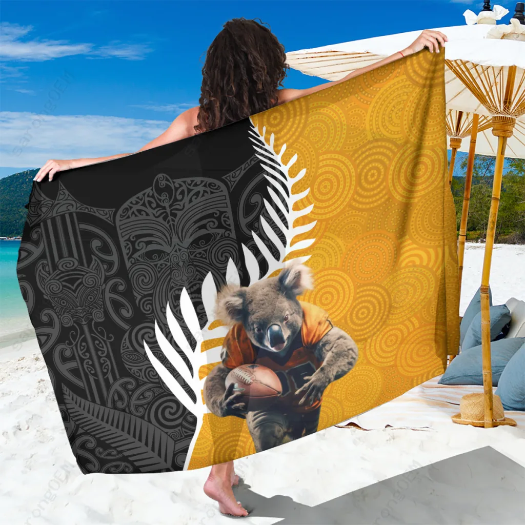 New Zealand Australia Rugby Sarong Koala Maori Warrior Print Beach Wrap Polynesian Island Cover Up Wholesale Pareo