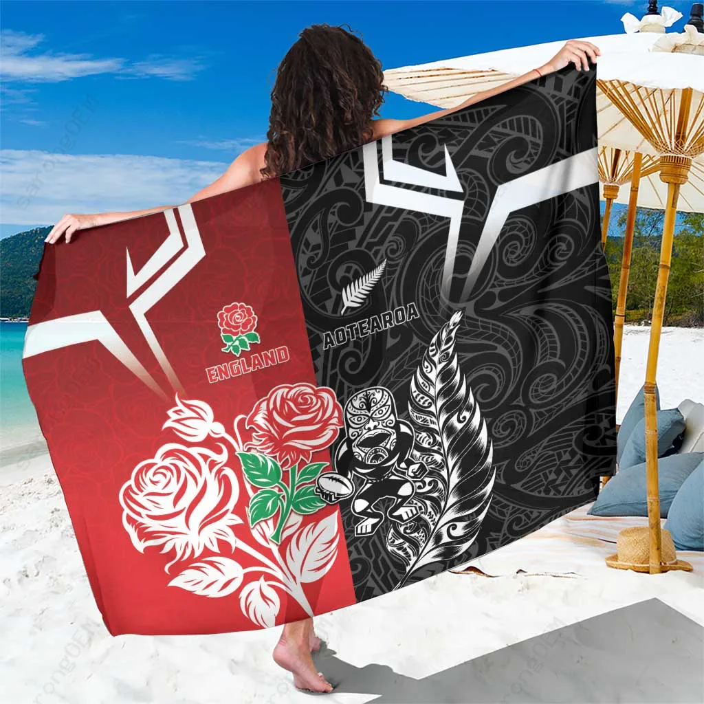 Red Rose Tiki Maori Print Sarong New Zealand England Rugby Culture Beach Wrap Wholesale Pareo - main view