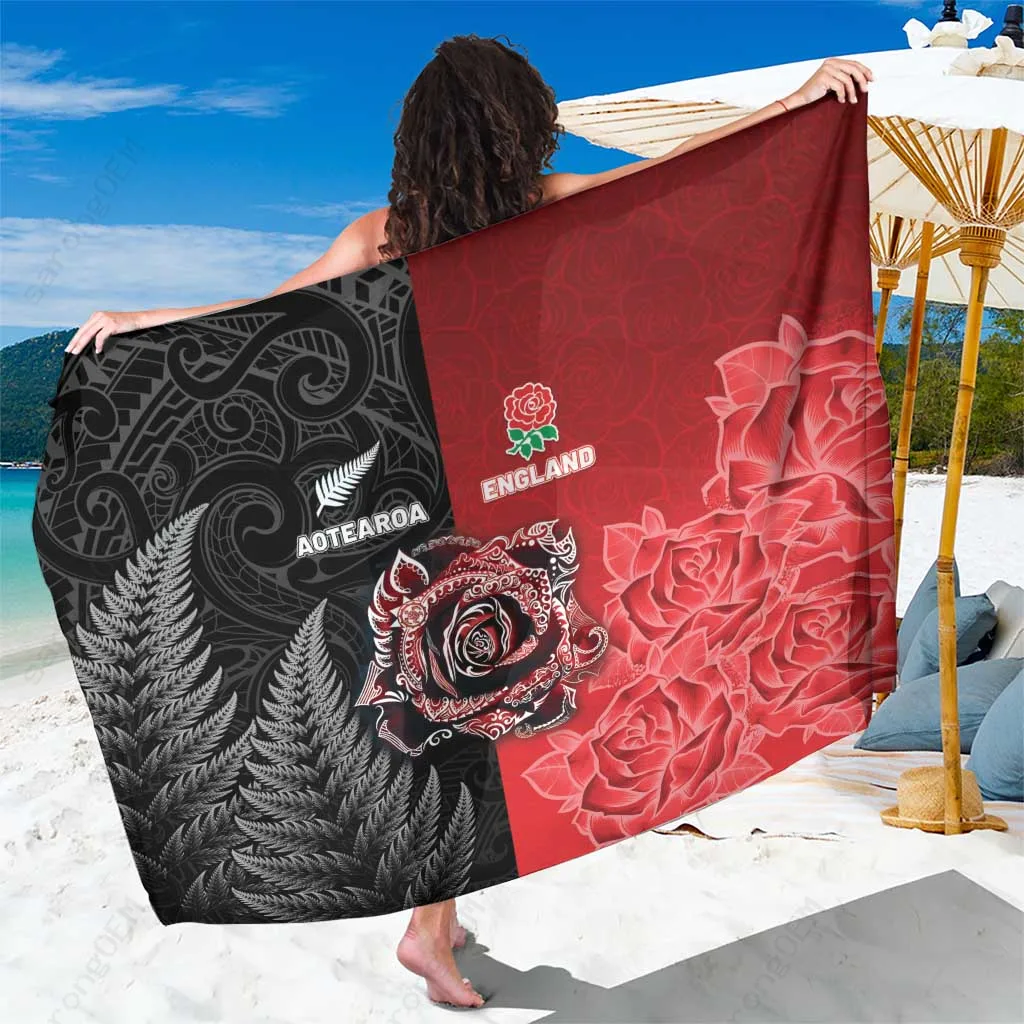 Rose Red Maori Pattern Rugby Sarong New Zealand England Mix South Pacific Beach Wrap Wholesale Pareo - main view