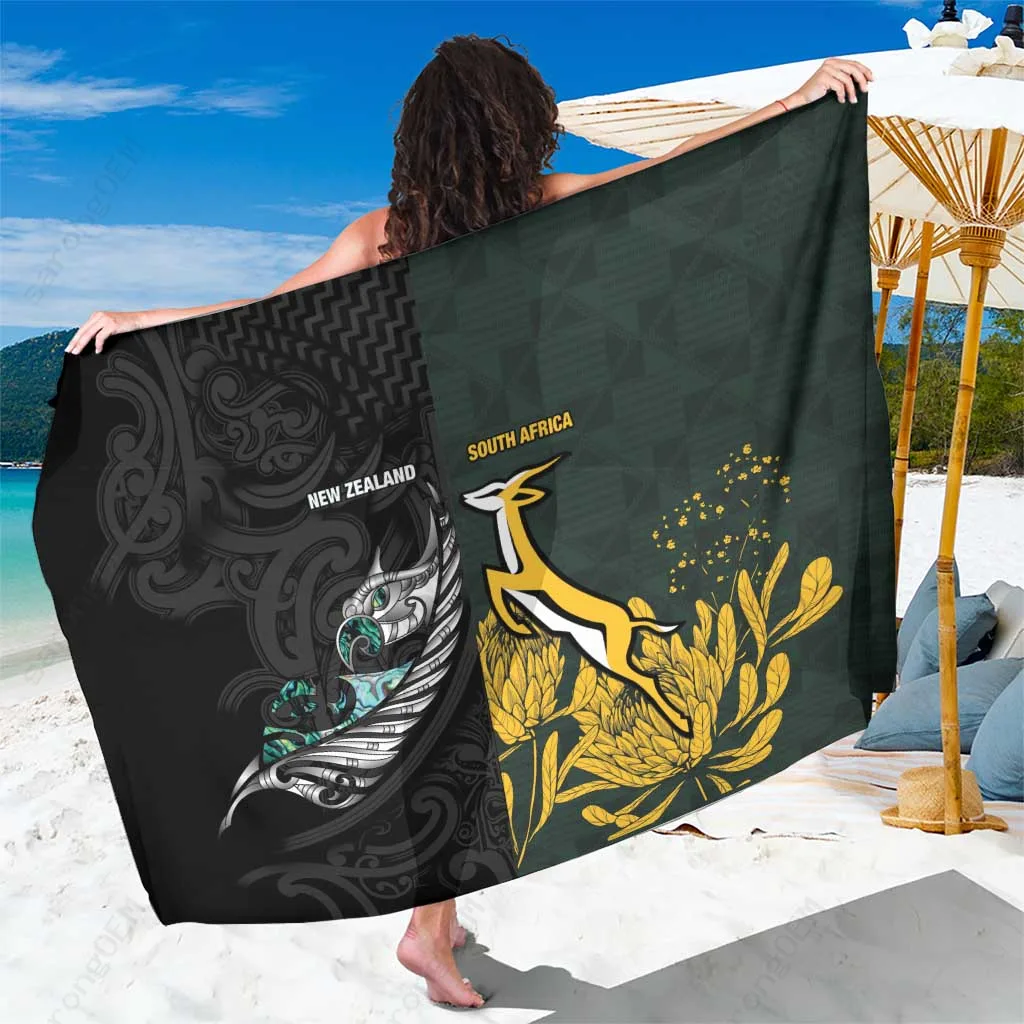 Silver Fern New Zealand Springboks Rugby Sarong South Pacific Sporty Beach Wrap Wholesale Pareo - main view