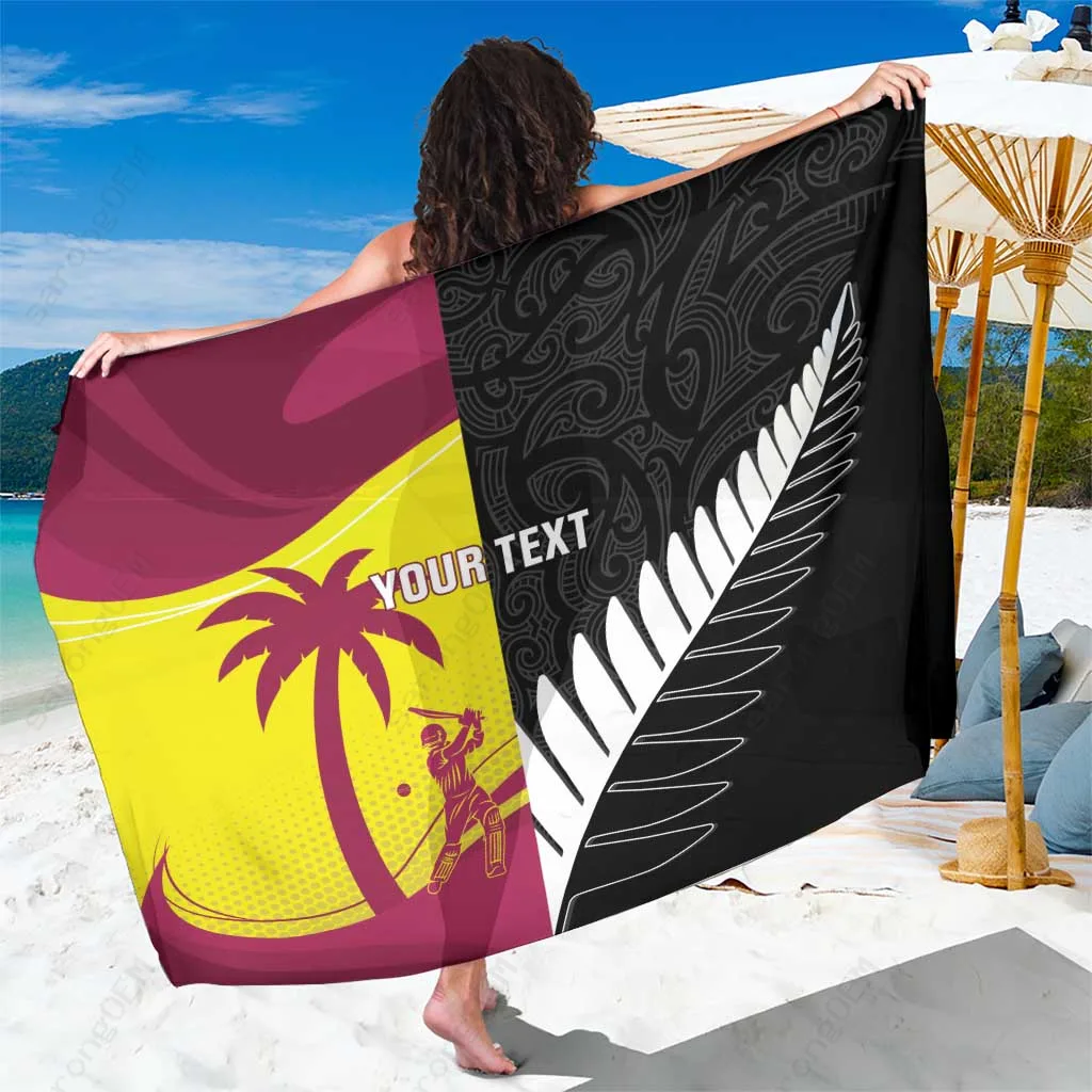Black Custom Sarong New Zealand West Indies Cricket Print Beach Wrap Pareo Island Resort Cover Up Wholesale - main view