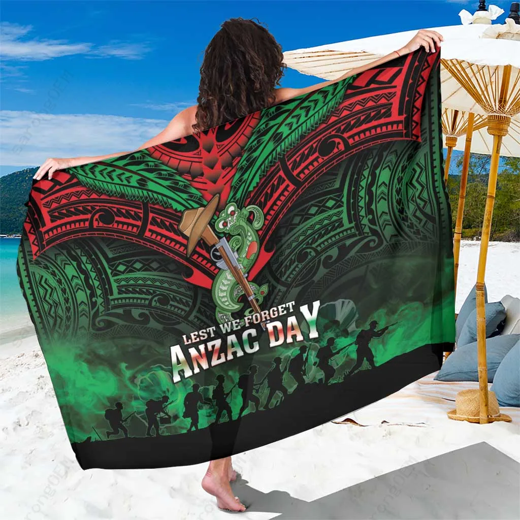Black Tiki Maori Pattern Anzac Day Sarong Aotearoa Hei Tiki South Pacific Beach Wrap Wholesale Pareo - main view