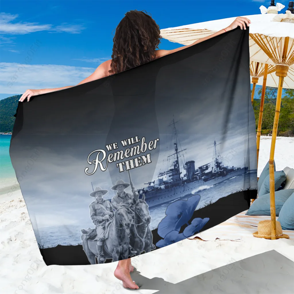 Navy Anzac Day Tribute Print Sarong HMNZS Achilles South Pacific Beach Wrap Wholesale Pareo - main view