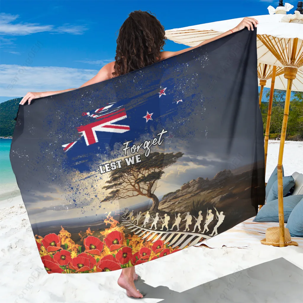 Green Pine Tree Fern Leaf Anzac Day Tribute Print Sarong South Pacific Resort Beach Wrap Wholesale Pareo - main view