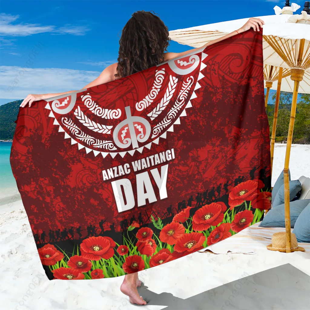 Navy Hei Tiki Anzac Soldier Print Sarong South Pacific Cultural Beach Wrap Pareo Wholesale - main view