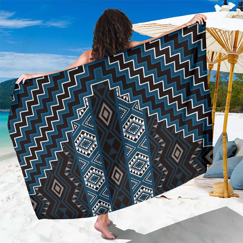 Blue Poutama Taniko Sarong Polynesian Print Beach Wrap Resort Cover Up Wholesale Pareo - main view